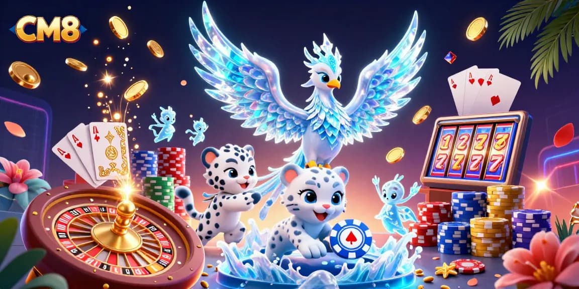 CM8 presents an engaging scene with a winning ice phoenix and exciting casino elements.
