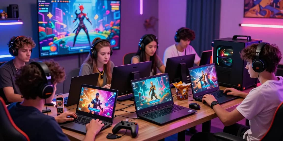 Exciting gameplay scene showing players who love to play porn games across multiple devices in a vibrant digital setting.
