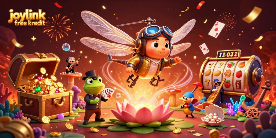 Experience joylink free kredit while playing slots in this vibrant casino-inspired scene.