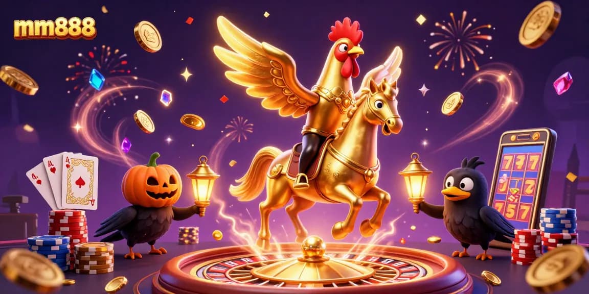 Engage in the magic of mm888 with vibrant casino elements and dynamic character scenes.