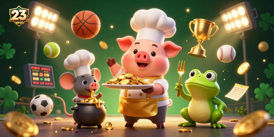 Experience the thrill of winning with 23win as gold coins and sports action collide in a vibrant casino scene.