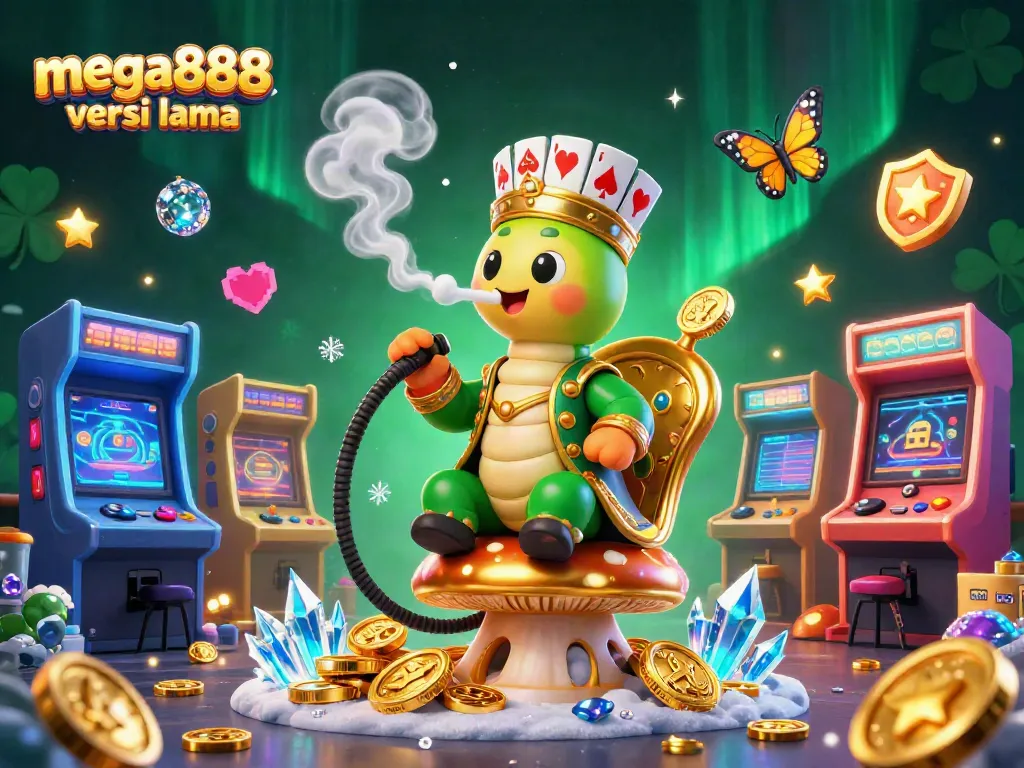 Enjoying mega888 versi lama with a vibrant 3D casino illustration featuring unique gaming elements and characters.