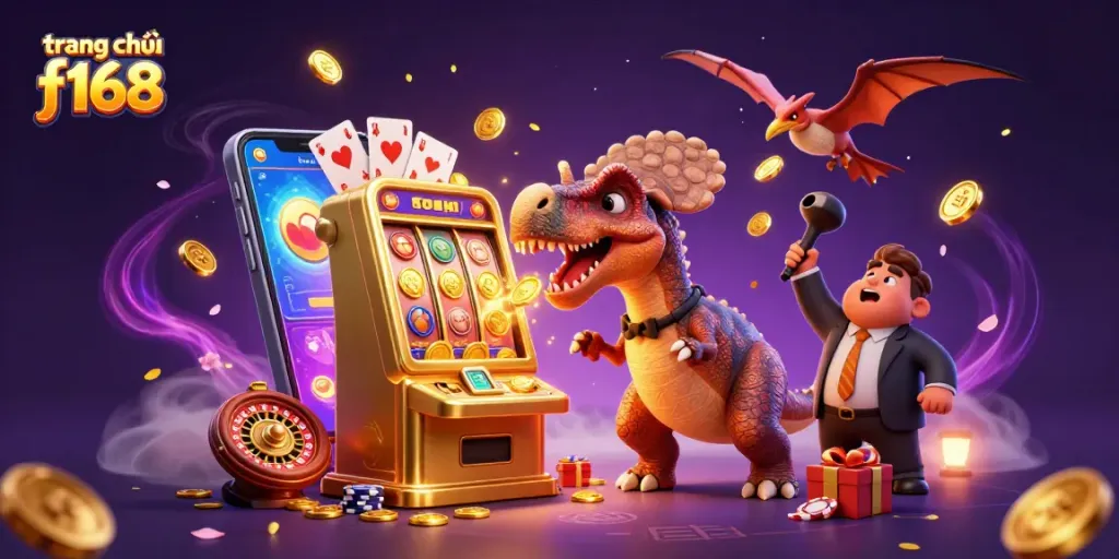 Win with trang chủ f168 as a pachycephalosaurus breaks a slot machine for jackpot coins.