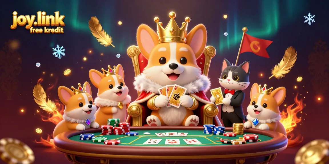 Play casino games with joy.link free kredit and witness a corgi king surrounded by poker thrills.