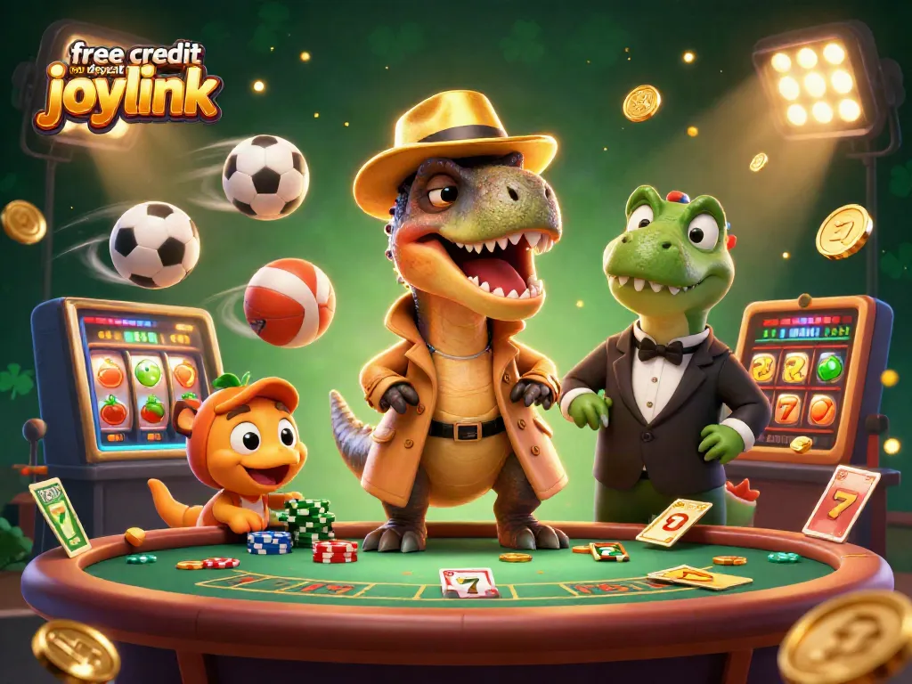 Engage with free credit no deposit joylink by winning at the blackjack table surrounded by fun casino characters.