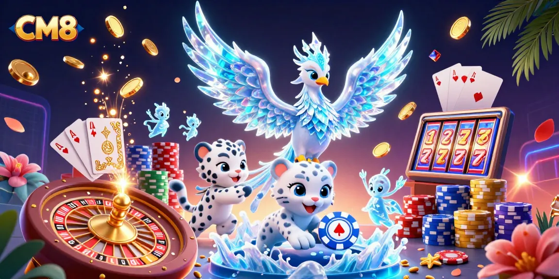 CM8 presents an engaging scene with a winning ice phoenix and exciting casino elements.