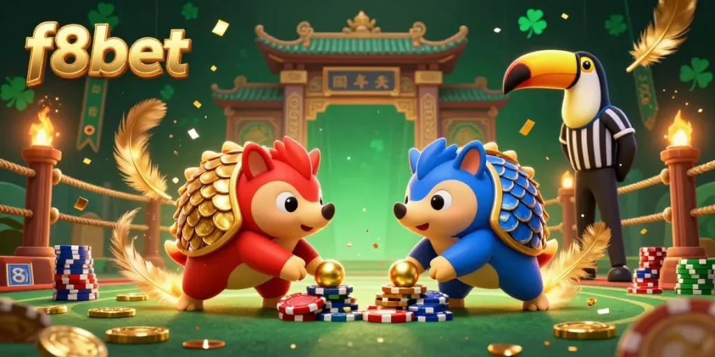 Experience thrilling gameplay at f8bet as pangolins roll poker chips in a dynamic casino scene.