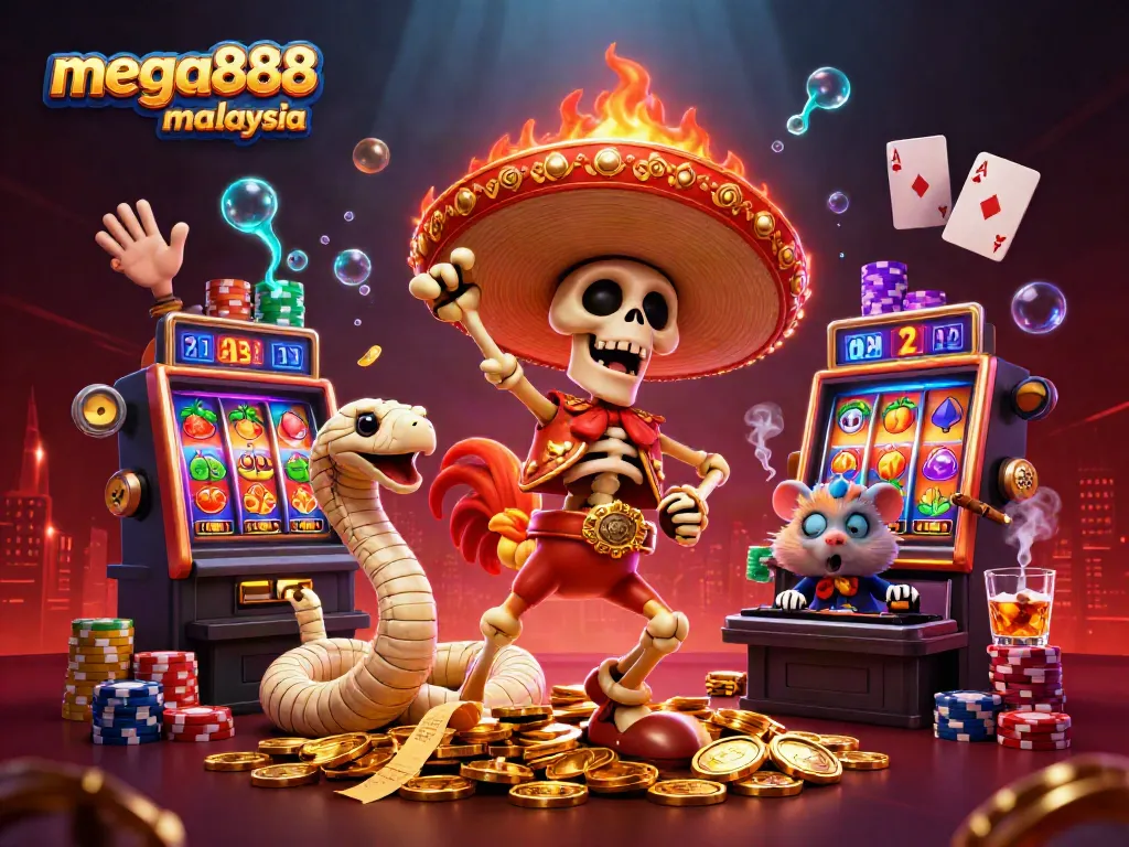 Experience thrilling wins with mega888 malaysia in this vibrant casino scene featuring lively characters.