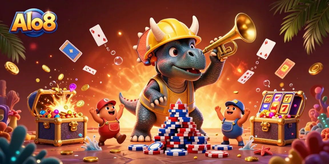 Alo8 brings vibrant casino excitement with a lively underwater scene featuring characters celebrating around poker chips and games.