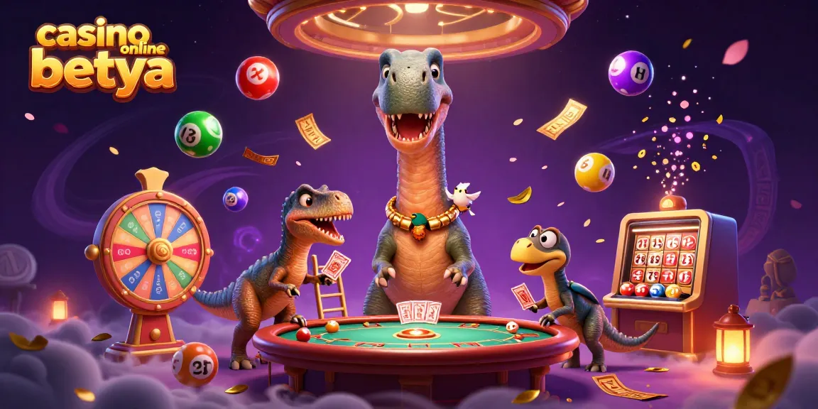 casino online betya showcasing a cartoon brontosaurus in a vibrant casino scene filled with lottery and gaming elements