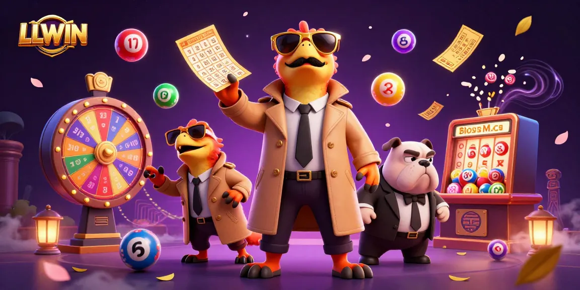 LLWIN's cartoon raptors sneak into a VIP casino, surrounded by dynamic gambling elements like colorful lottery balls.